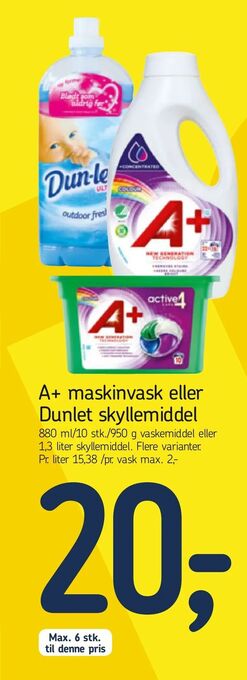 Føtex A+ maskinvask eller Dunlet skyllemiddel tilbud