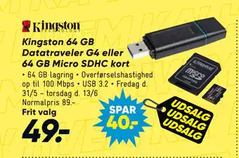 Bilka Kingston 64 GB Datatraveler G4 eller 64 GB Micro SDHC kort tilbud