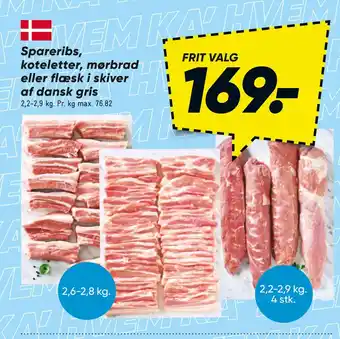 Bilka Spareribs, koteletter, mørbrad eller flæsk i skiver af dansk gris tilbud