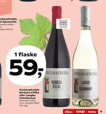 SuperBrugsen Fontanafredda Barbera d'Alba eller Langhe Chardonnay tilbud