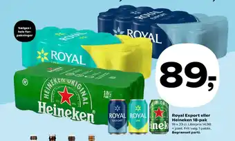 SuperBrugsen Royal Export eller Heineken 18-pak tilbud