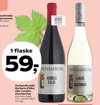 Kvickly Fontanafredda Barbera d'Alba eller Langhe Chardonnay tilbud