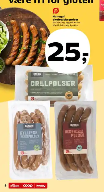 Kvickly Hanegal økologiske pølser tilbud