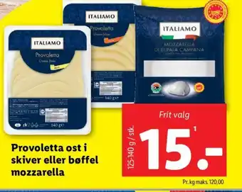 Lidl Provoletta ost i skiver eller bøffel mozzarella tilbud