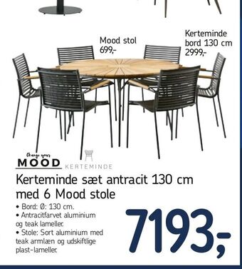 Føtex Kerteminde sæt antracit 130 cm med 6 Mood stole tilbud