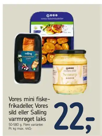 Føtex Vores mini fiskefrikadeller, Vores sild eller Salling varmrøget laks tilbud
