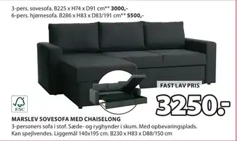 JYSK MARSLEV SOVESOFA MED CHAISELONG tilbud