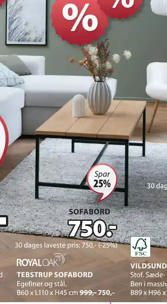 JYSK TEBSTRUP SOFABORD tilbud