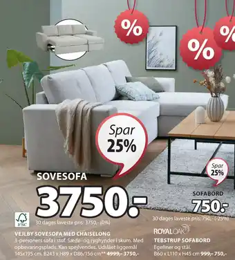 JYSK VEJLBY SOVESOFA MED CHAISELONG tilbud
