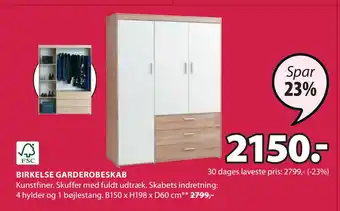 JYSK BIRKELSE GARDEROBESKAB tilbud