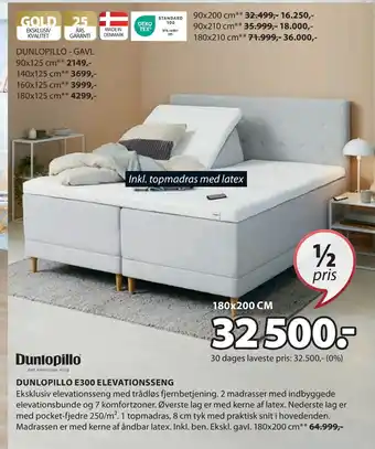 JYSK DUNLOPILLO E300 ELEVATIONSSENG tilbud