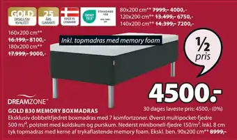 JYSK GOLD B30 MEMORY BOXMADRAS tilbud
