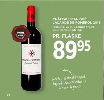 MENY CHÂTEAU JEAN GUÉ LALANDE DE POMEROL 2016 tilbud