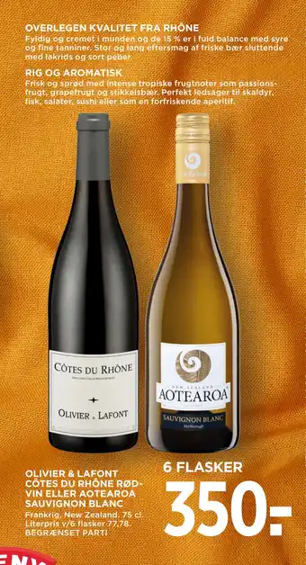 MENY OLIVIER & LAFONT CÔTES DU RHÔNE RØDVIN ELLER AOTEAROA SAUVIGNON BLANC tilbud