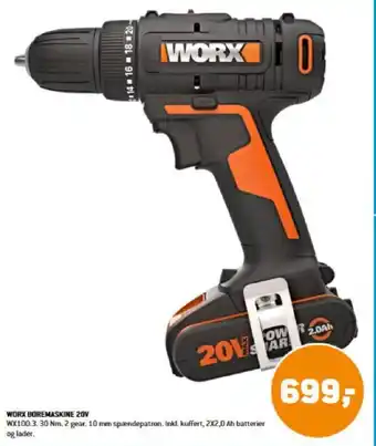 XL-BYG WORX BOREMASKINE 20V tilbud