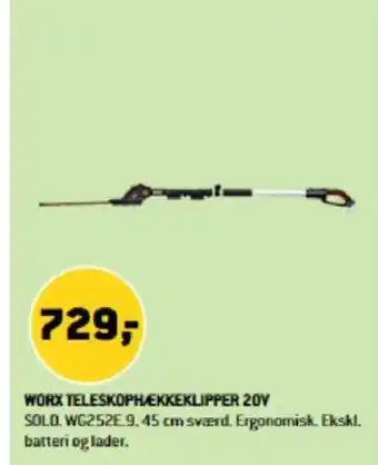 XL-BYG WORX TELESKOPHÆKKEKLIPPER 20V tilbud