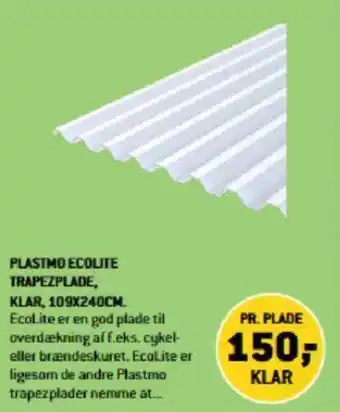 XL-BYG PLASTMO ECOLITE TRAPEZPLADE, KLAR, 109X240CM. tilbud