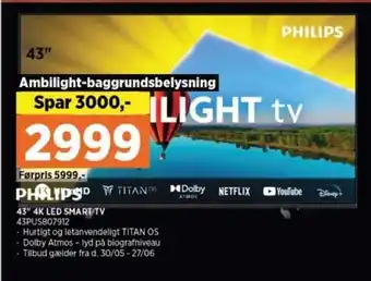 Power 43" 4K LED SMART TV 43PUS807912 tilbud