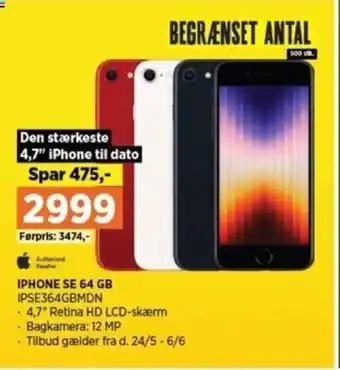 Power IPHONE SE 64 GB IPSE364GBMDN tilbud