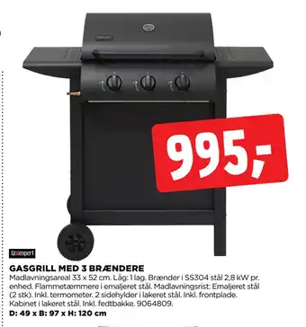 jem & fix GASGRILL MED 3 BRÆNDERE tilbud