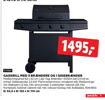 jem & fix GASGRILL MED 3 BRÆNDERE OG 1 SIDEBRÆNDER tilbud