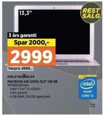 Power MACBOOK AIR (2014) 13,3″ 128 GB RPMBA13D14A1 tilbud