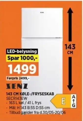 Power 143 CM KØLE-/FRYSESKAB SECR143EW tilbud