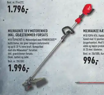 Johannes Fog MILWAUKEE 18 V MOTORENHED INKL. GRÆSTRIMMER-FORSATS tilbud