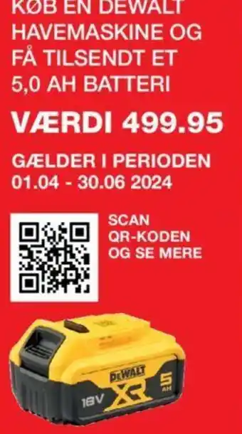 Bauhaus KØB EN DEWALT HAVEMASKINE OG FÅ TILSENDT ET 5,0 AH BATTERI tilbud