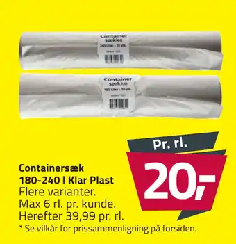 Fleggaard Containersæk 180-240 l Klar Plast tilbud