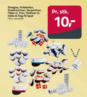 Shotglas, Folieballon, Studenterhuer, Serpentiner, Fløjte m. Snor, Strøhuer el. Hatte & Flag På Spyd
