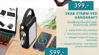 CBC Sandberg Hand Crank Powerbank 20000 tilbud
