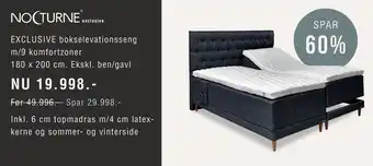 Ilva EXCLUSIVE bokselevationsseng m/9 komfortzoner 180 x 200 cm. Ekskl. ben/gavl tilbud