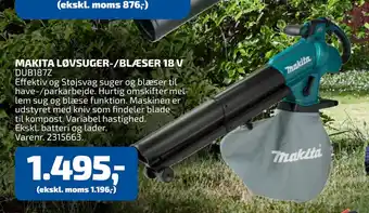Davidsen MAKITA LØVSUGER-/BLÆSER 18 V tilbud