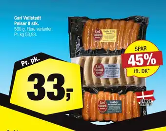 Calle Carl Vollstedt Pølser 8 stk tilbud