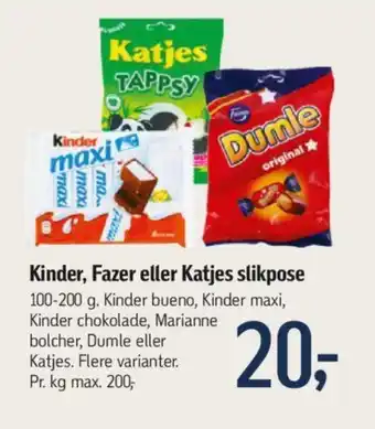 Føtex Kinder, Fazer eller Katjes slikpose tilbud
