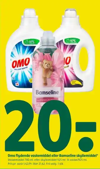 Coop 365 Omo flydende vaskemiddel eller Bamseline skyllemiddel tilbud