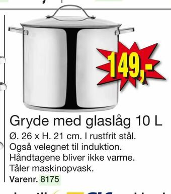 Harald Nyborg Gryde med glaslåg 10 L tilbud