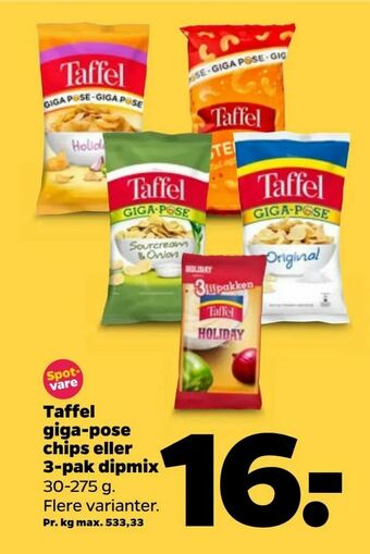 Netto Taffel giga-pose chips eller 3-pak dipmix tilbud