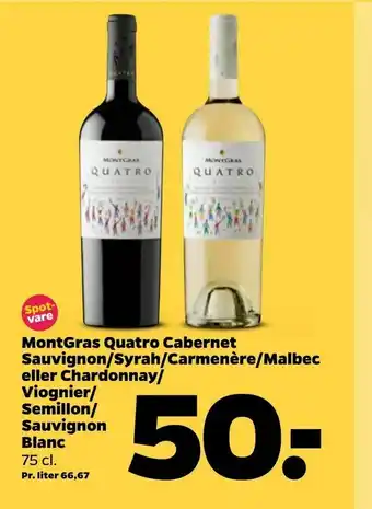 MontGras Quatro Cabernet Sauvignon/Syrah/Carmenère/Malbec eller Chardonnay/ Viognier/ Semillon/ Sauvignon Blanc