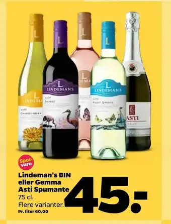 Netto Lindeman's BIN eller Gemma Asti Spumante tilbud