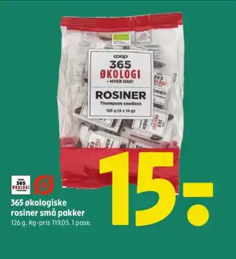Coop 365 365 økologiske rosiner små pakker tilbud