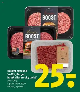 Coop 365 Hakket oksekød 14-18%, Burger boost eller smoky twist tilbud