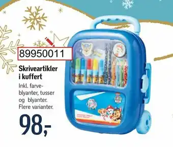 Skriveartikler i kuffert