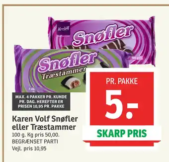 SPAR Karen Volf Snøfler eller Træstammer tilbud