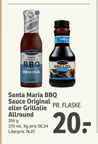 SPAR Santa Maria BBQ Sauce Original eller Grillolie Allround tilbud