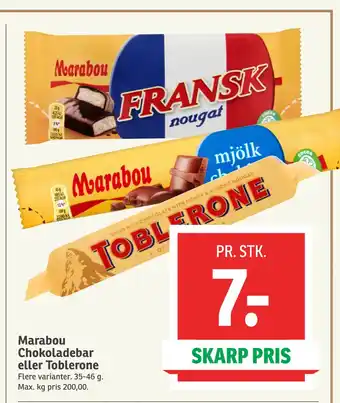 SPAR Marabou Chokoladebar eller Toblerone tilbud