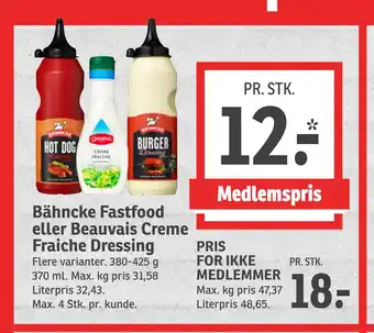 SPAR Bähncke Fastfood eller Beauvais Creme Fraiche Dressing tilbud