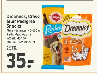 SPAR Dreamies, Crave eller Pedigree Snacks tilbud
