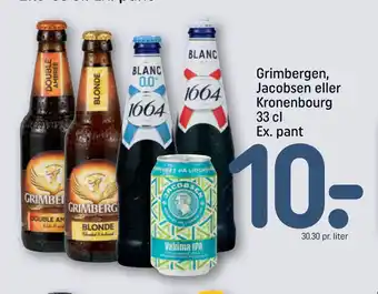 REMA 1000 Grimbergen, Jacobsen eller Kronenbourg 33 cl Ex. pant tilbud